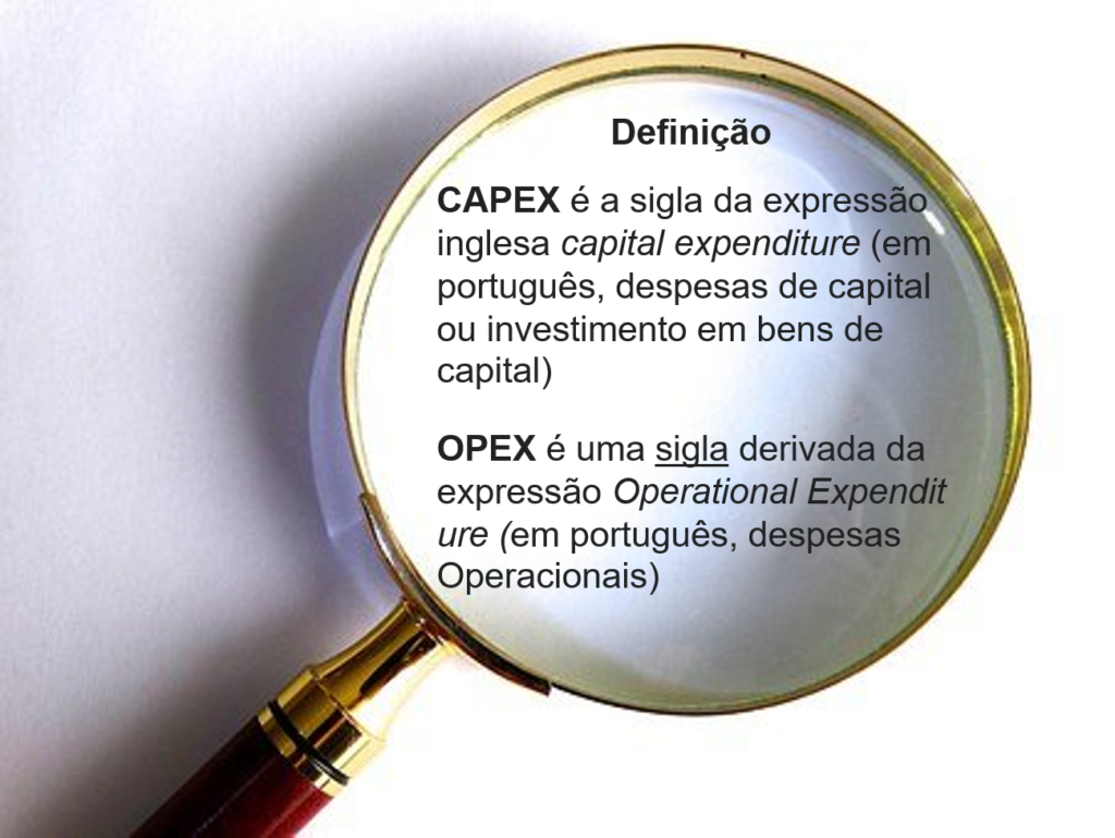 Imagem com texto da definição de Capex e Opex